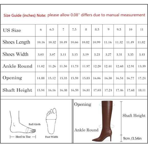 🆕Women Brown Faux Leather Pointed Toe Tall  Stiletto Heel Zipper Dress Boots - Picture 8 of 8